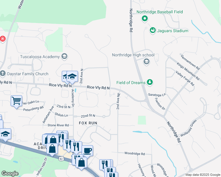 map of restaurants, bars, coffee shops, grocery stores, and more near 2530 Maple Ridge in Tuscaloosa