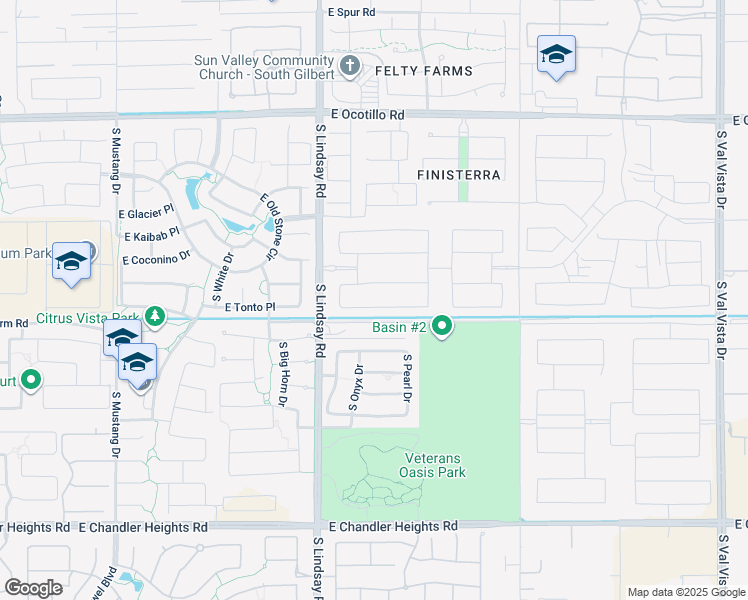 map of restaurants, bars, coffee shops, grocery stores, and more near 4128 East Tonto Place in Chandler