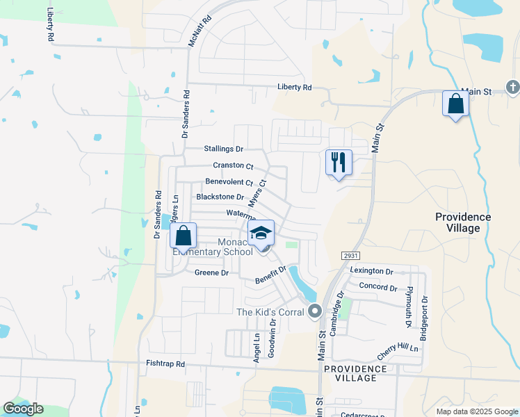 map of restaurants, bars, coffee shops, grocery stores, and more near 9201 Waterman Drive in Aubrey