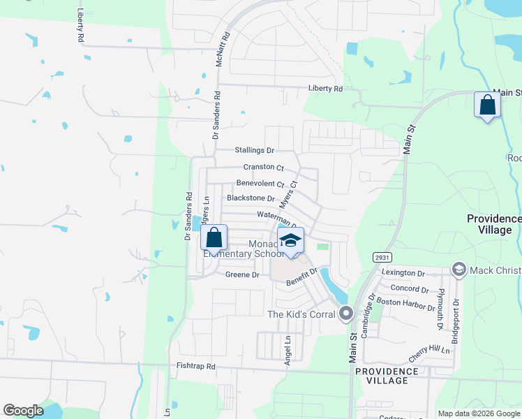 map of restaurants, bars, coffee shops, grocery stores, and more near 9108 Waterman Drive in Denton County