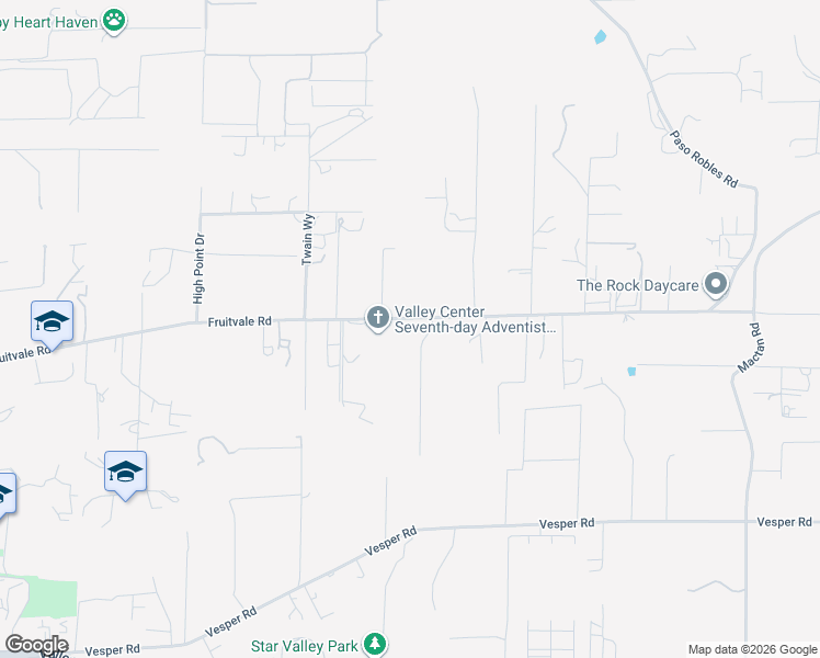 map of restaurants, bars, coffee shops, grocery stores, and more near 29075 Fruitvale Lane in Valley Center