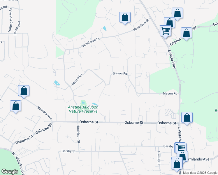 map of restaurants, bars, coffee shops, grocery stores, and more near 2645 Arabian Ranch Lane in Vista