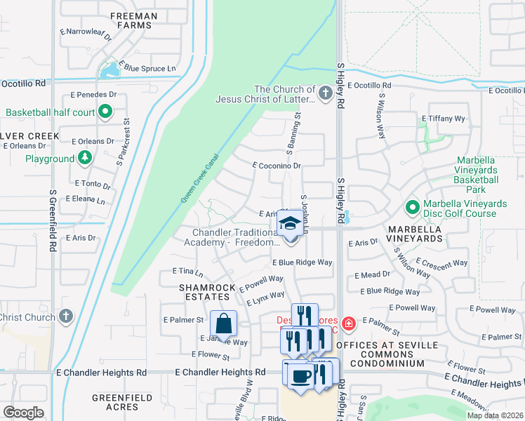 map of restaurants, bars, coffee shops, grocery stores, and more near in Gilbert