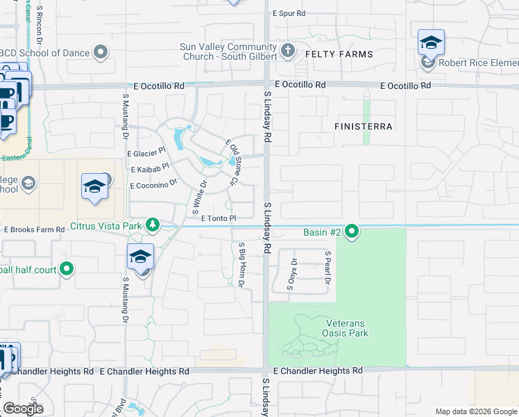 map of restaurants, bars, coffee shops, grocery stores, and more near 4450 South Amethyst Drive in Chandler