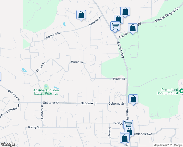 map of restaurants, bars, coffee shops, grocery stores, and more near 822 Mason Road in Vista