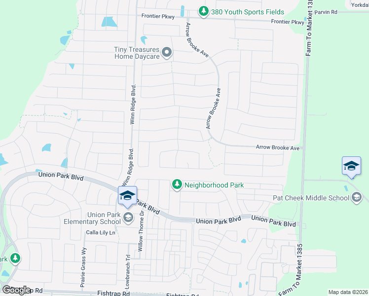 map of restaurants, bars, coffee shops, grocery stores, and more near 1505 Summit View Lane in Aubrey