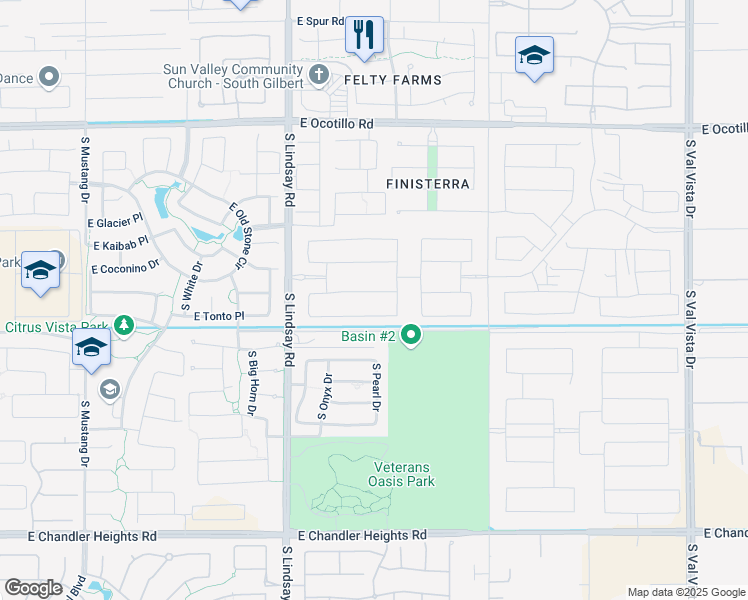 map of restaurants, bars, coffee shops, grocery stores, and more near 4205 East Prescott Place in Chandler