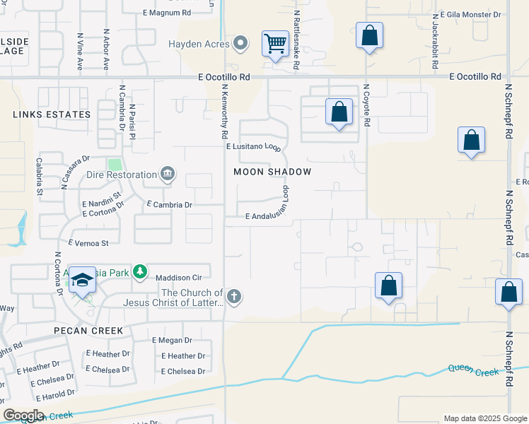 map of restaurants, bars, coffee shops, grocery stores, and more near 2068 East Andalusian Loop in Queen Creek