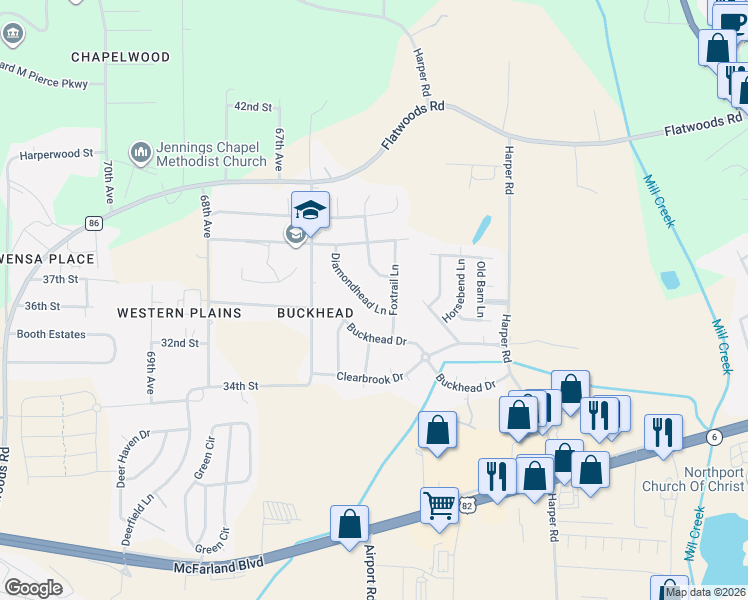 map of restaurants, bars, coffee shops, grocery stores, and more near 3512 Diamondhead Lane in Northport
