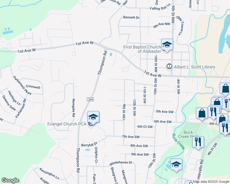 map of restaurants, bars, coffee shops, grocery stores, and more near 1337 3rd Avenue Southwest in Alabaster