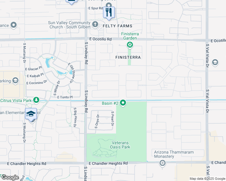 map of restaurants, bars, coffee shops, grocery stores, and more near 4176 East Prescott Place in Chandler