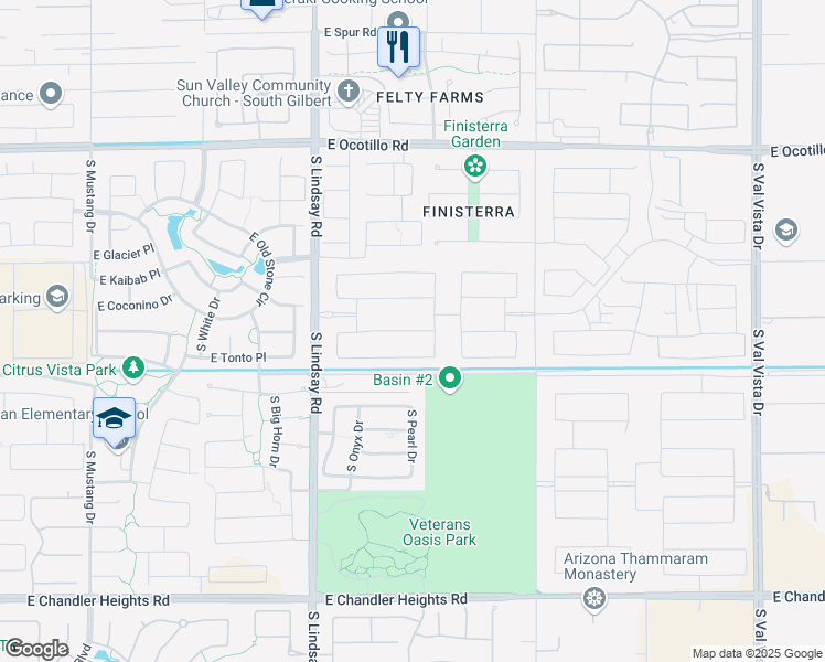 map of restaurants, bars, coffee shops, grocery stores, and more near 4205 East Prescott Place in Chandler
