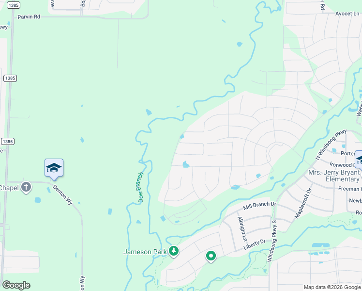 map of restaurants, bars, coffee shops, grocery stores, and more near 14444 Parvin Road in Prosper
