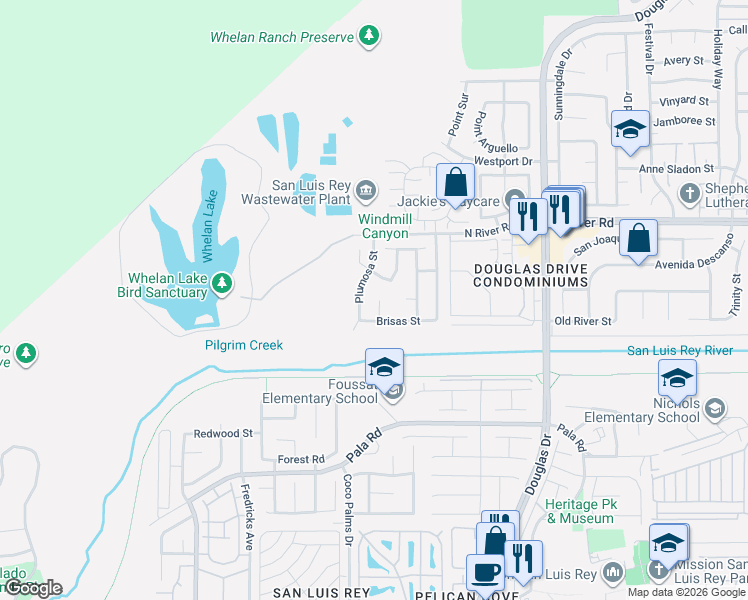 map of restaurants, bars, coffee shops, grocery stores, and more near 321 Del Flora Street in Oceanside