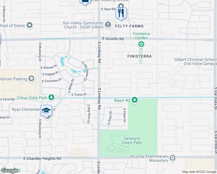 map of restaurants, bars, coffee shops, grocery stores, and more near 4094 East Prescott Place in Chandler