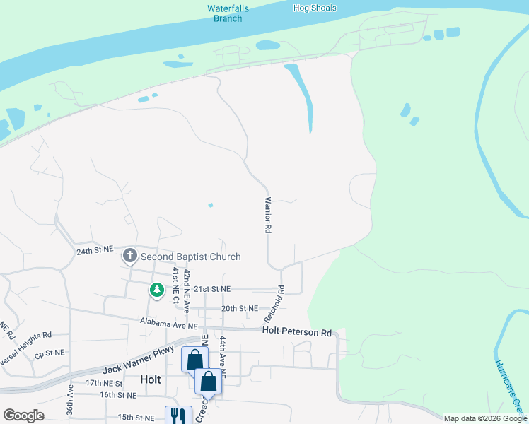 map of restaurants, bars, coffee shops, grocery stores, and more near 2492 Warrior Road in Tuscaloosa