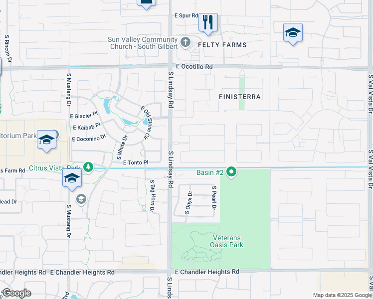 map of restaurants, bars, coffee shops, grocery stores, and more near 4094 East Prescott Place in Chandler