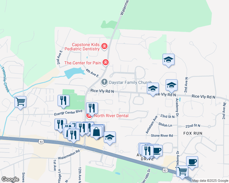 map of restaurants, bars, coffee shops, grocery stores, and more near 413 26th Street North in Tuscaloosa