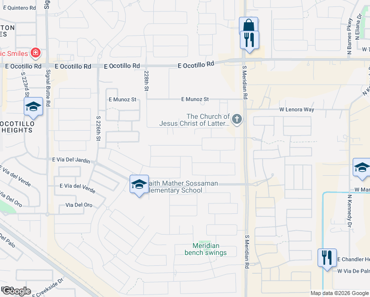 map of restaurants, bars, coffee shops, grocery stores, and more near 22938 East Silver Creek Lane in Queen Creek