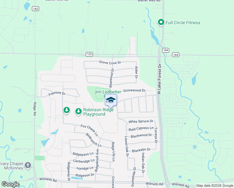 map of restaurants, bars, coffee shops, grocery stores, and more near 5332 Grovewood Drive in McKinney