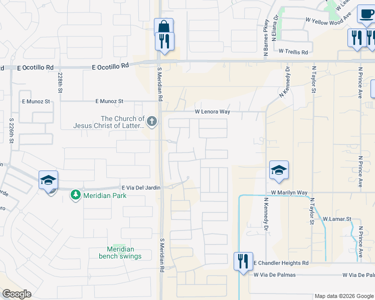 map of restaurants, bars, coffee shops, grocery stores, and more near 1184 West Silver Creek Lane in San Tan Valley