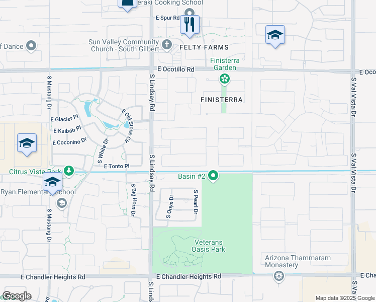 map of restaurants, bars, coffee shops, grocery stores, and more near 4176 East Prescott Place in Chandler