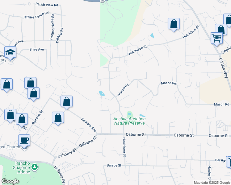 map of restaurants, bars, coffee shops, grocery stores, and more near 2735 Hutchison Street in Vista