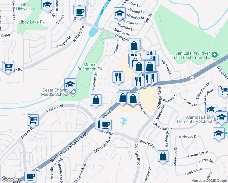 map of restaurants, bars, coffee shops, grocery stores, and more near 297 Sorrel Tree Place in Oceanside