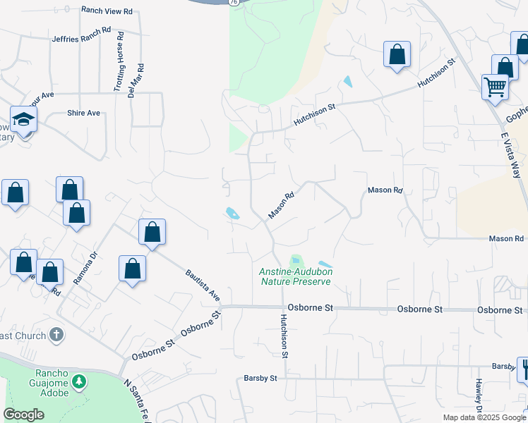 map of restaurants, bars, coffee shops, grocery stores, and more near 2735 Hutchison Street in Vista