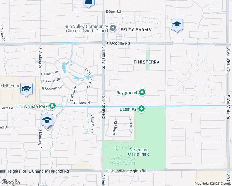 map of restaurants, bars, coffee shops, grocery stores, and more near 4136 East Prescott Place in Chandler