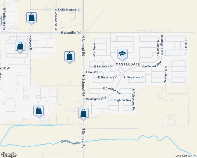 map of restaurants, bars, coffee shops, grocery stores, and more near 3664 East Shapinsay Drive in Queen Creek