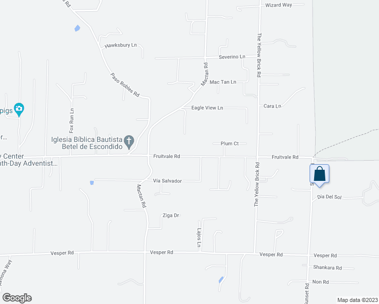 map of restaurants, bars, coffee shops, grocery stores, and more near 15770 Fruitvale Road in Valley Center