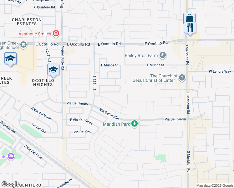 map of restaurants, bars, coffee shops, grocery stores, and more near 22743 East Silver Creek Lane in Queen Creek