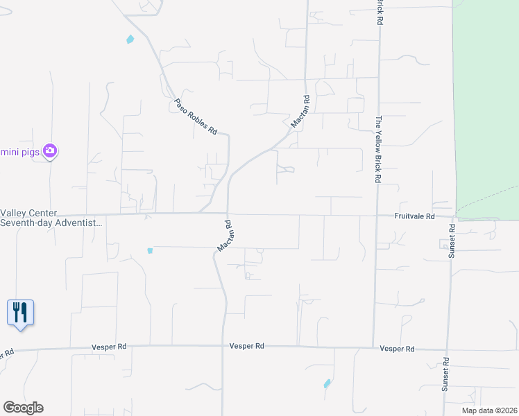 map of restaurants, bars, coffee shops, grocery stores, and more near 15718 Fruitvale Road in Valley Center