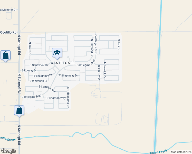 map of restaurants, bars, coffee shops, grocery stores, and more near 4627 East Shapinsay Drive in Queen Creek