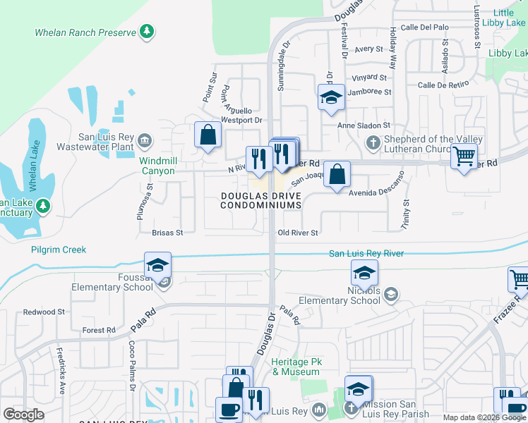 map of restaurants, bars, coffee shops, grocery stores, and more near 4491 Brisbane Way in Oceanside