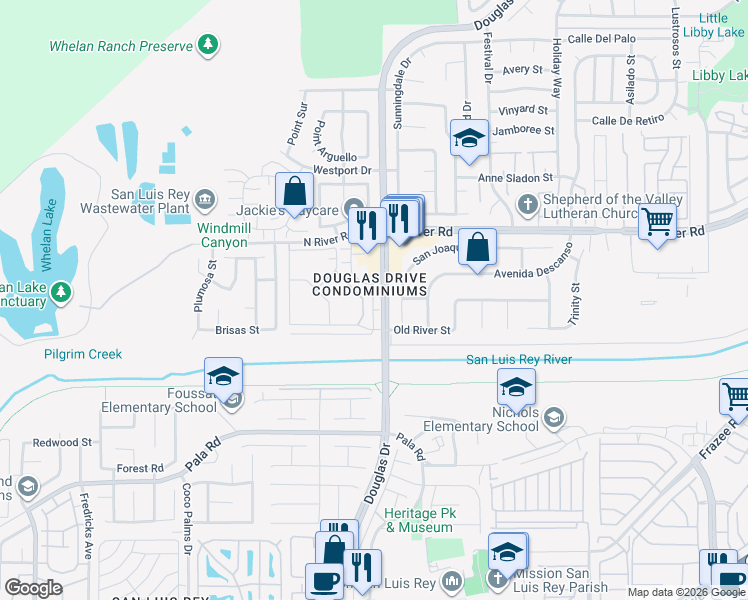 map of restaurants, bars, coffee shops, grocery stores, and more near 4484 Brisbane Way in Oceanside