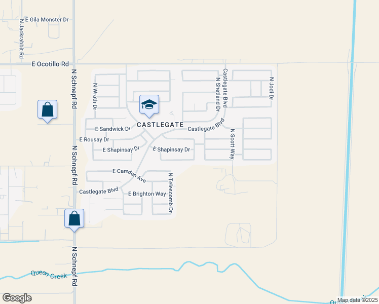 map of restaurants, bars, coffee shops, grocery stores, and more near 4322 East Shapinsay Drive in Queen Creek