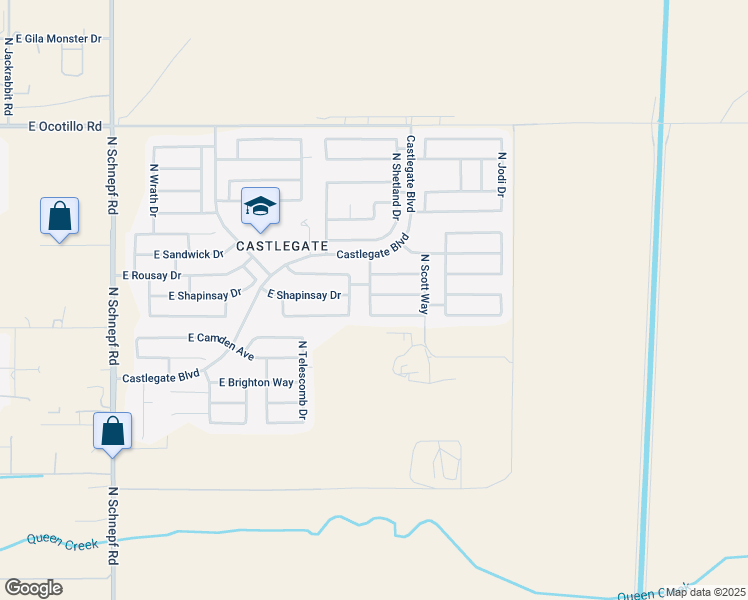 map of restaurants, bars, coffee shops, grocery stores, and more near 4483 East Shapinsay Drive in Queen Creek