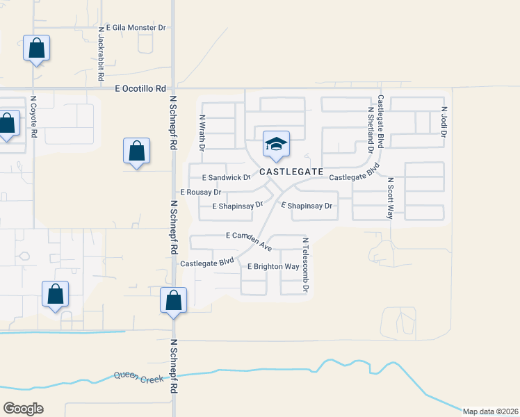 map of restaurants, bars, coffee shops, grocery stores, and more near 3879 East Shapinsay Drive in Queen Creek