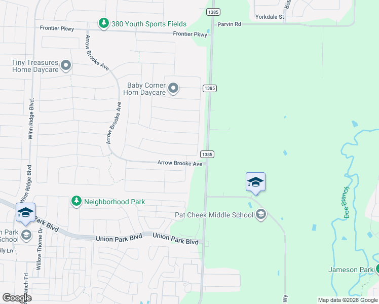 map of restaurants, bars, coffee shops, grocery stores, and more near 2412 Prairie Trail Avenue in Aubrey
