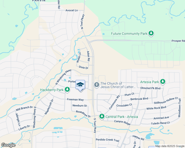 map of restaurants, bars, coffee shops, grocery stores, and more near 2100 Teel Parkway in Prosper