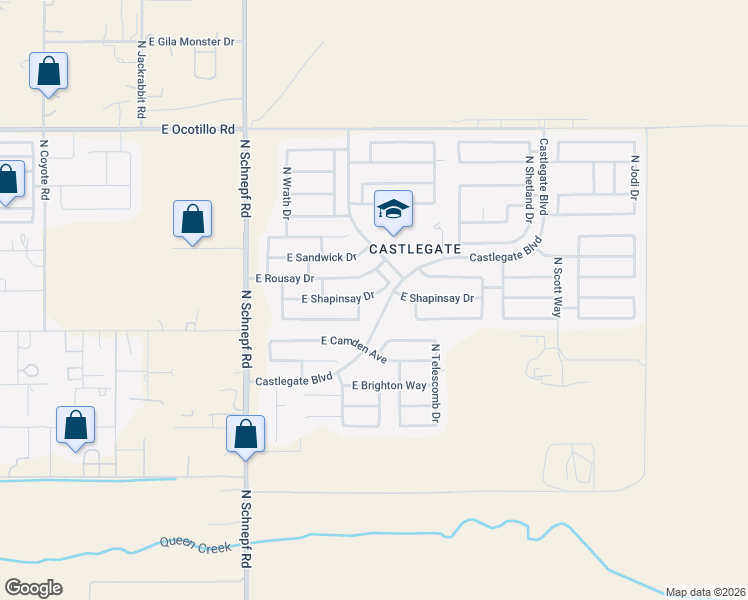 map of restaurants, bars, coffee shops, grocery stores, and more near 3879 East Shapinsay Drive in Queen Creek