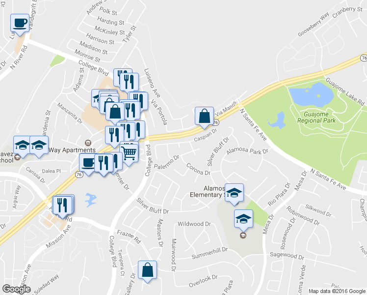 map of restaurants, bars, coffee shops, grocery stores, and more near 620 Fairhill Court in Oceanside