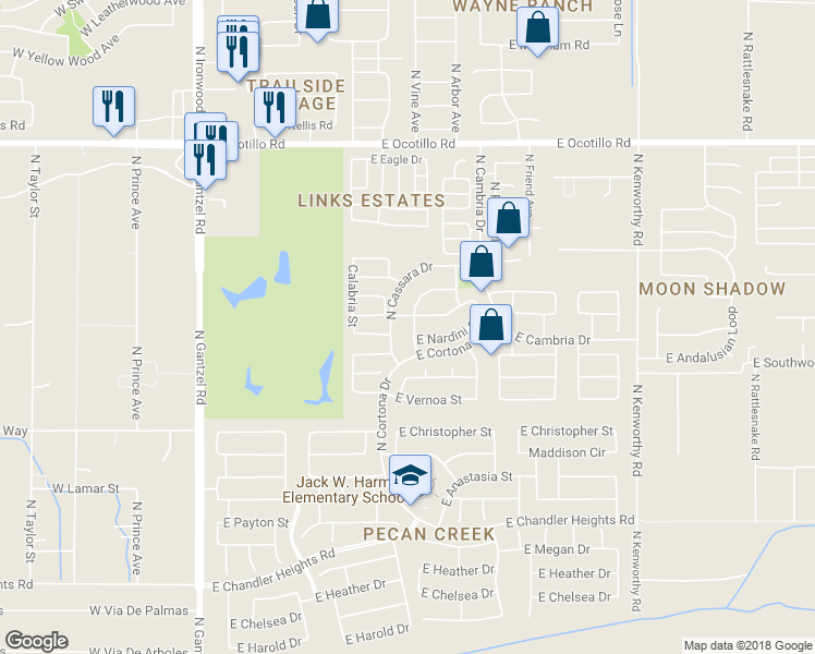 map of restaurants, bars, coffee shops, grocery stores, and more near 40070 North Costa Del Sol Drive in Queen Creek