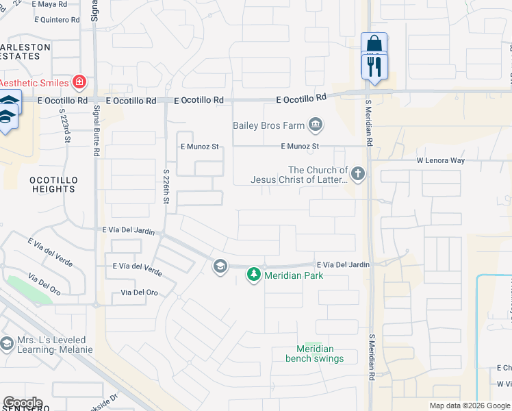 map of restaurants, bars, coffee shops, grocery stores, and more near 22882 East Silver Creek Lane in Queen Creek