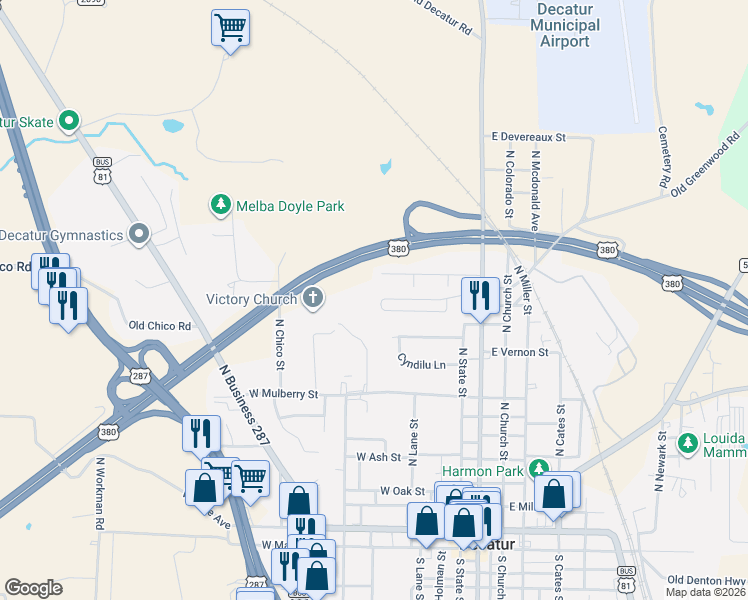map of restaurants, bars, coffee shops, grocery stores, and more near 380 Emmacall Court in Decatur