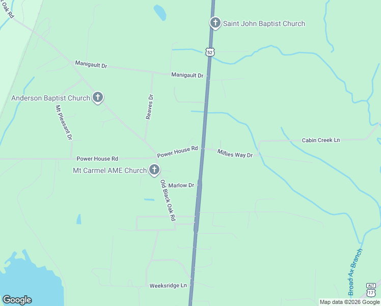 map of restaurants, bars, coffee shops, grocery stores, and more near 111 Power House Road in Moncks Corner