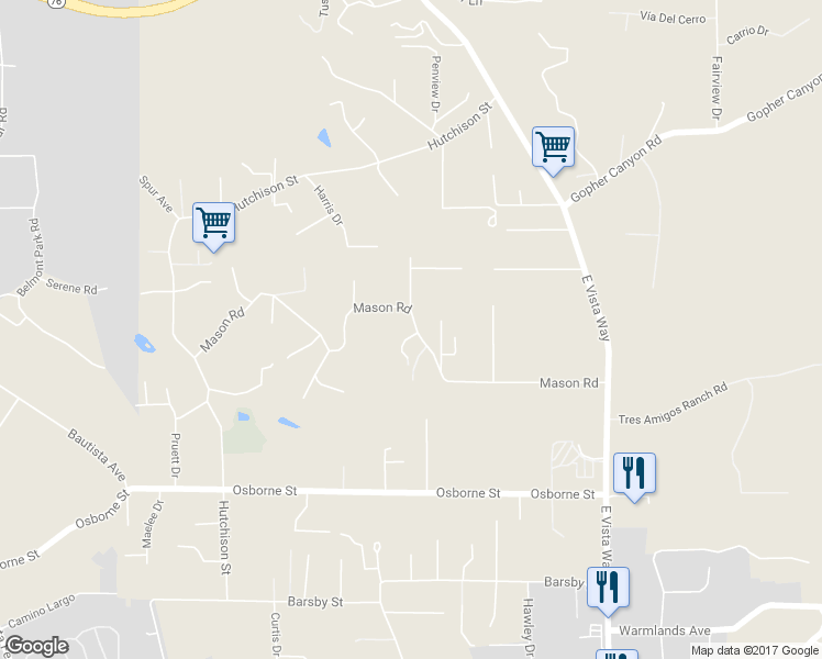 map of restaurants, bars, coffee shops, grocery stores, and more near 715 Mason Road in Vista
