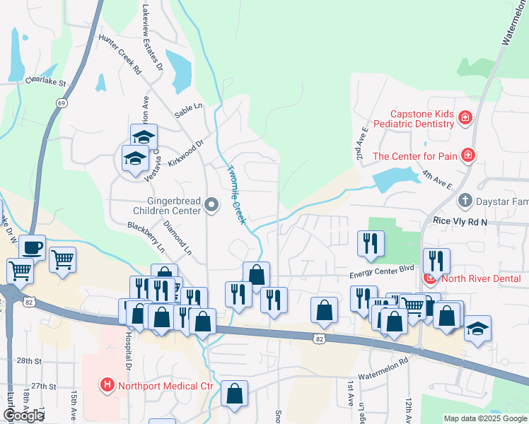 map of restaurants, bars, coffee shops, grocery stores, and more near 320 39th St in Northport